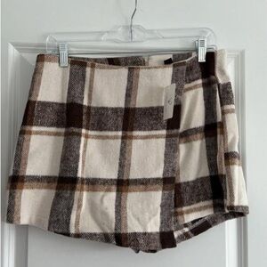 Plaid Women's Skort in Brown and Cream